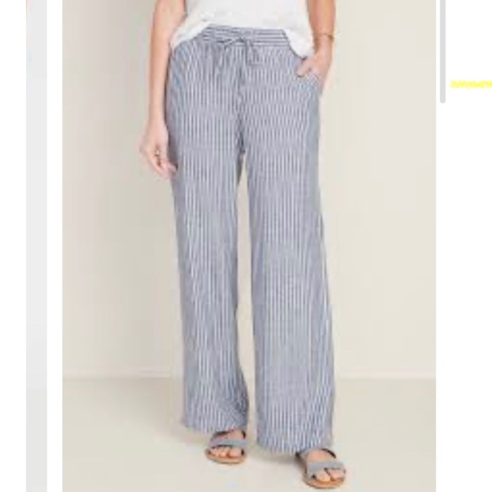 Old Navy Linen Pant Petite M - blue white stripes